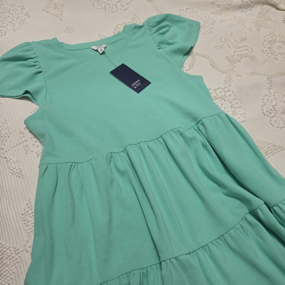 Crown And Ivy Tiered Swing Dress Size Medium New Green Sassy‎ Versatile Casual